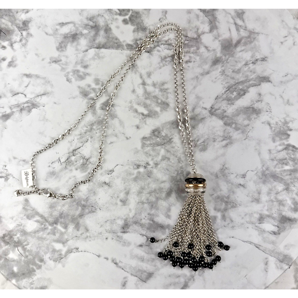 Brighton Neptune's Rings Long Fringe Tassel Necklace Silver Gold Black 36" Chain